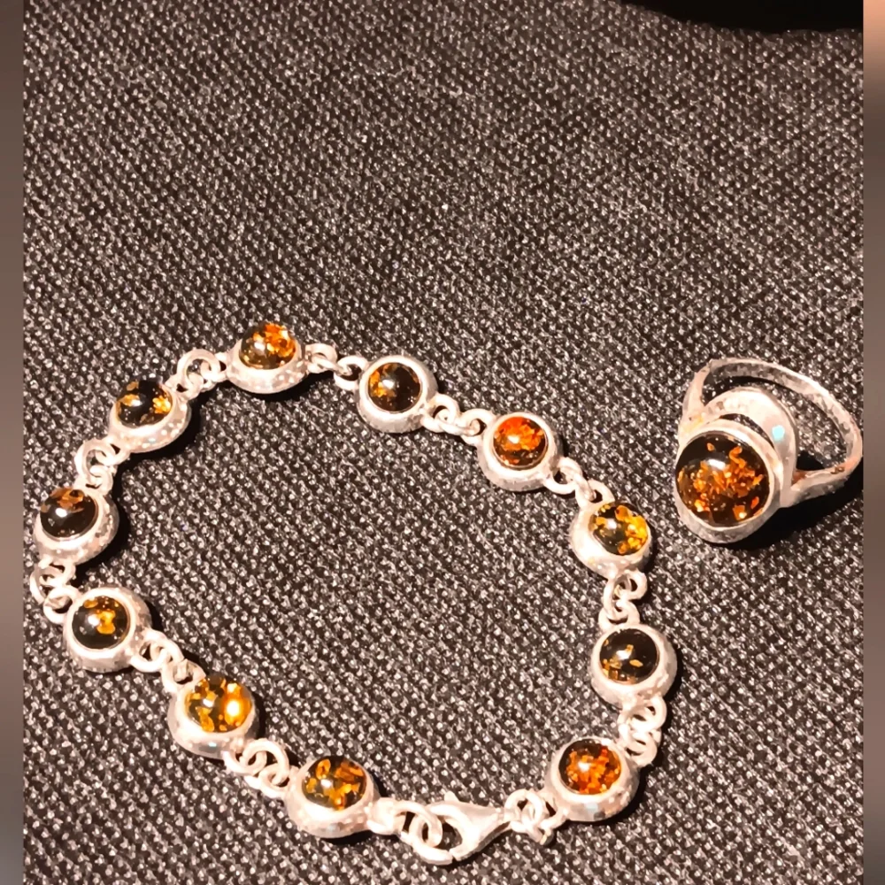 Set Baltic Amber Bracelet Ring Sterling Silver - Picture 10 of 15